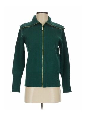 Marc New York Andrew Marc Green Gold Zip Sailor Collar Cardigan Sweater Size S
